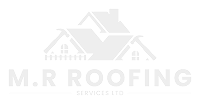 MR Roofing Solutions footer logo, an off-white color on a deep grey background